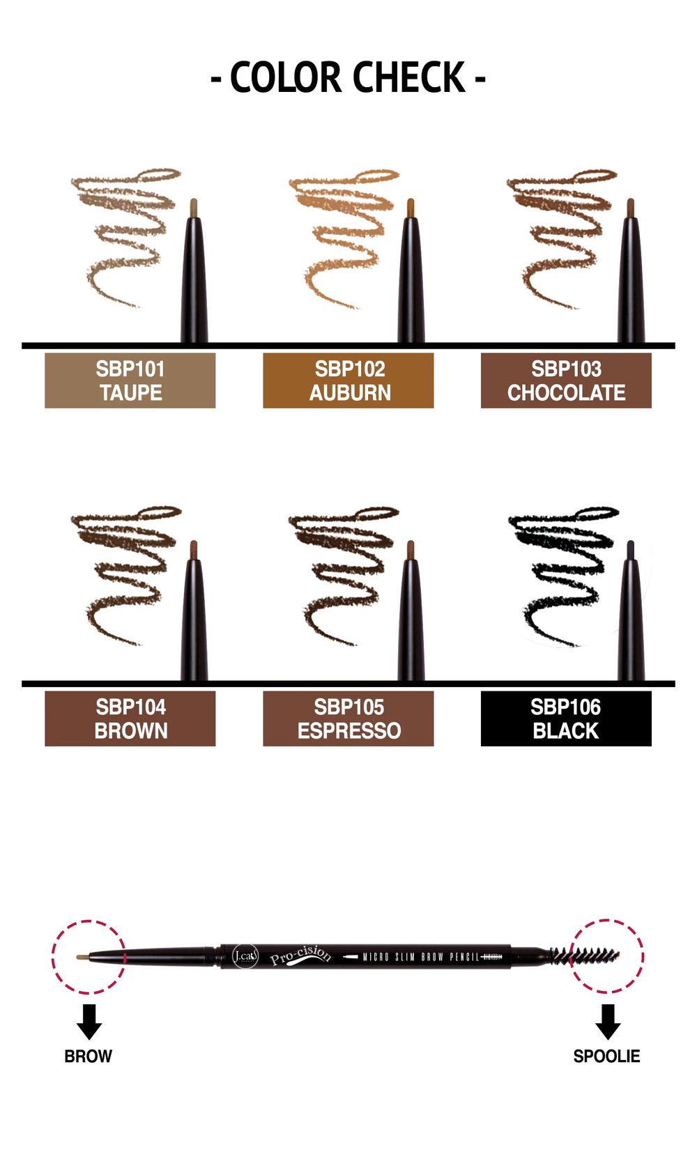 J.Cat Beauty Procision Micro Slim Brow Pencil, Brown (SBP104)