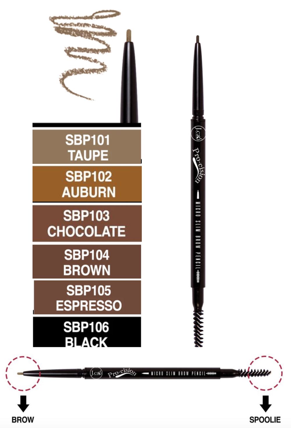 J.Cat Beauty Procision Micro Slim Brow Pencil, Chocolate (SBP103)