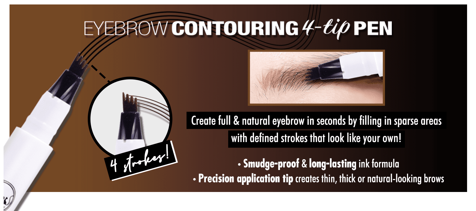 JCat Beauty Eyebrow Contouring 4 Tip Brow Pen - Brown ( ETP102) 