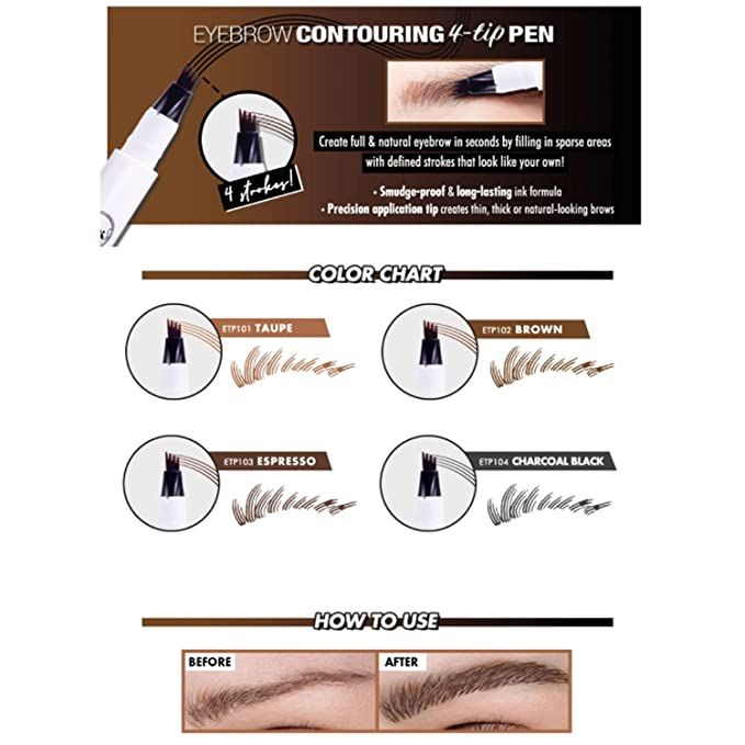 JCat Beauty Eyebrow Contouring 4 Tip Brow Pen - Espresso (ETP103)