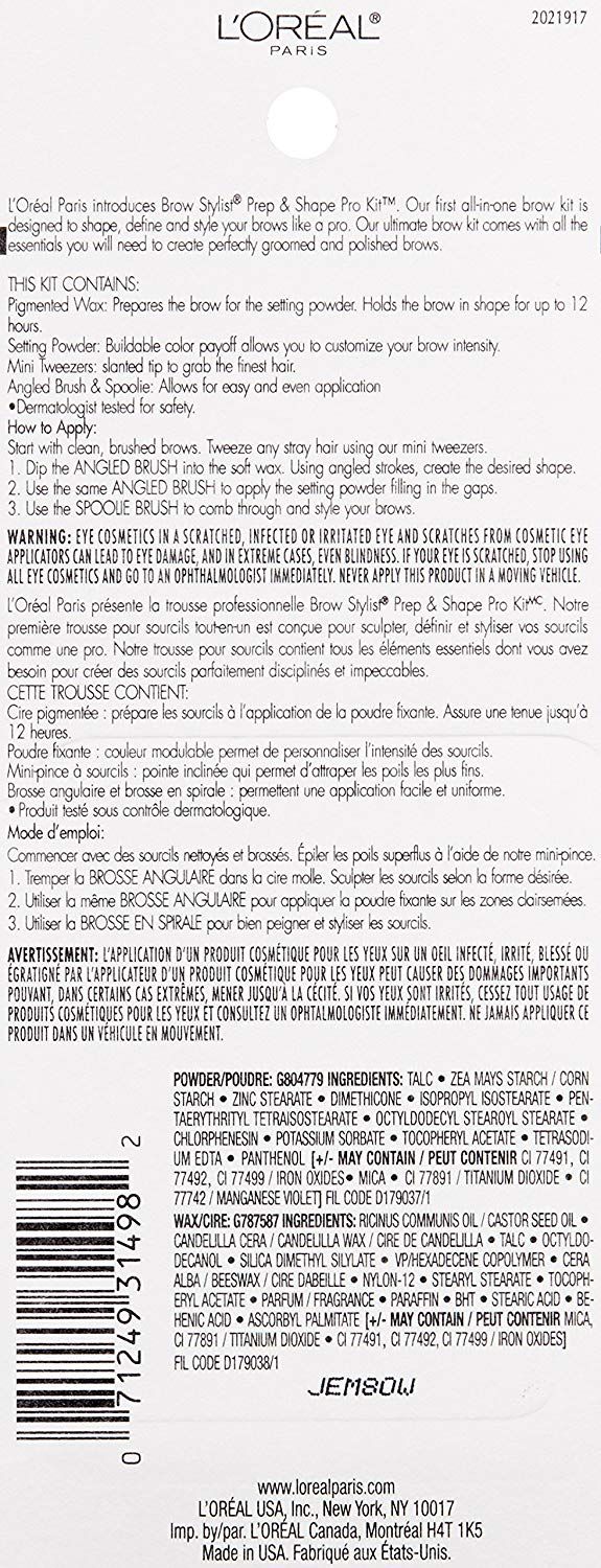 L'OREAL Brow Stylist Prep and Shape Pro Brow Kit, Medium To Dark 387 L'OREAL Brow Stylist Prep and Shape Pro Brow Kit, Medium To Dark 387