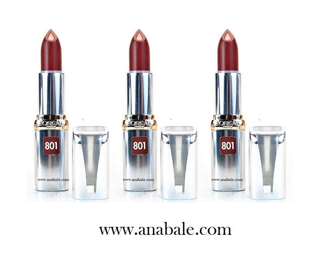 L'Oreal Colour Riche Anti-Aging Serum Lipcolour, 801 Chocolate Spice, (Quantity of 3)