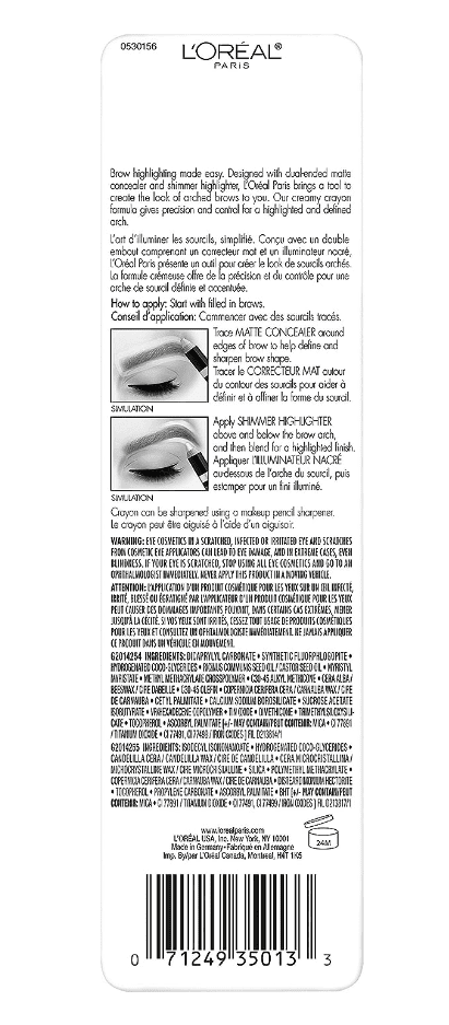 L'Oreal Paris Cosmetics Stylist Brow Raiser Highlighter Duo, Light 615