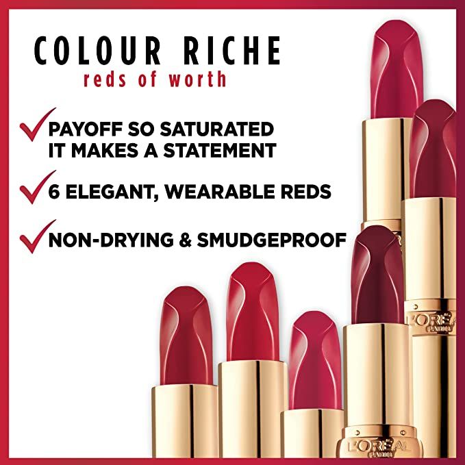 L'Oreal Paris Reds Of Worth Satin Lipstick With Saturated Color, Prosperous Red 185