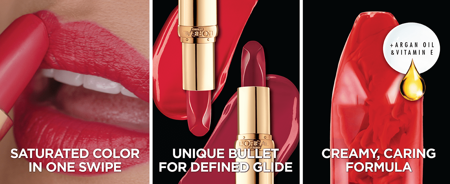 L'Oreal Paris Reds Of Worth Satin Lipstick With Saturated Color, Prosperous Red 185