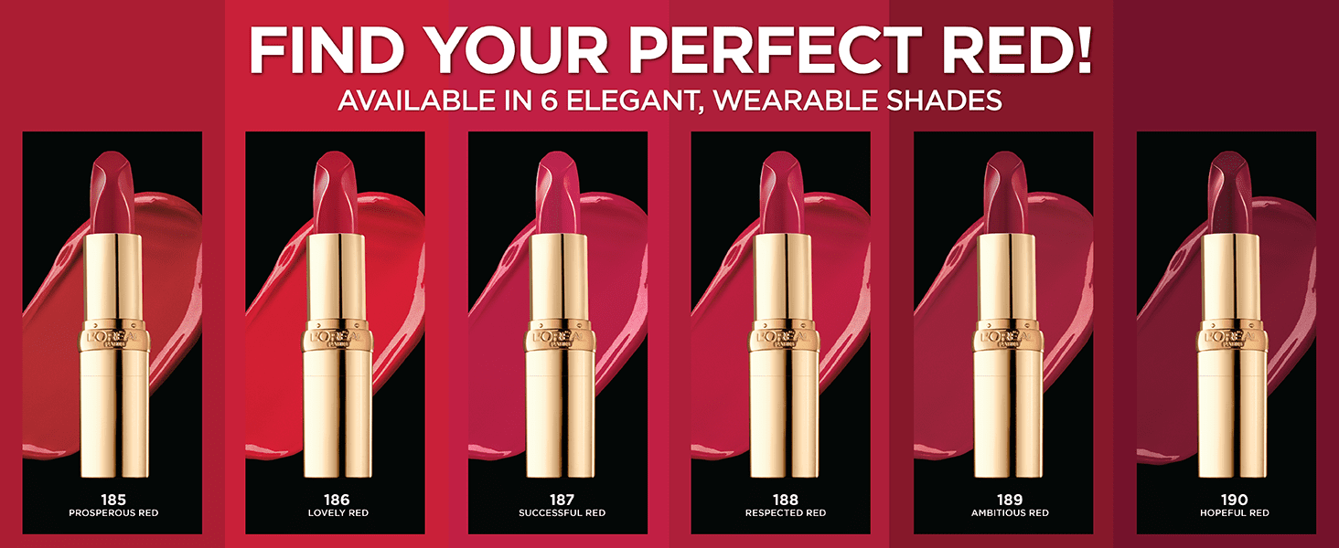 L'Oreal Paris Reds Of Worth Satin Lipstick With Saturated Color, Prosperous Red 185