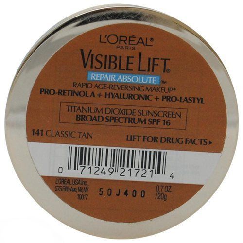 L'OREAL Paris Visible Lift Repair Absolute Makeup, Rapid Age-Reversing, Classic Tan 141, 0.7 oz (20 g)
