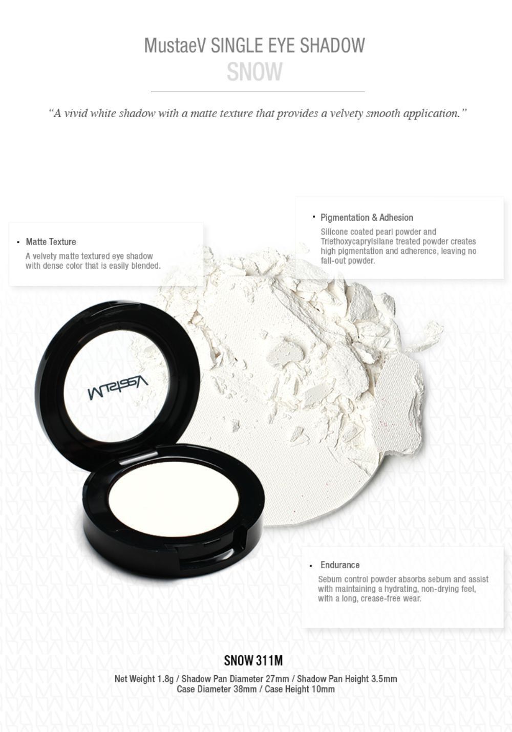 MustaeV - Single Eye Shadow - Snow 
