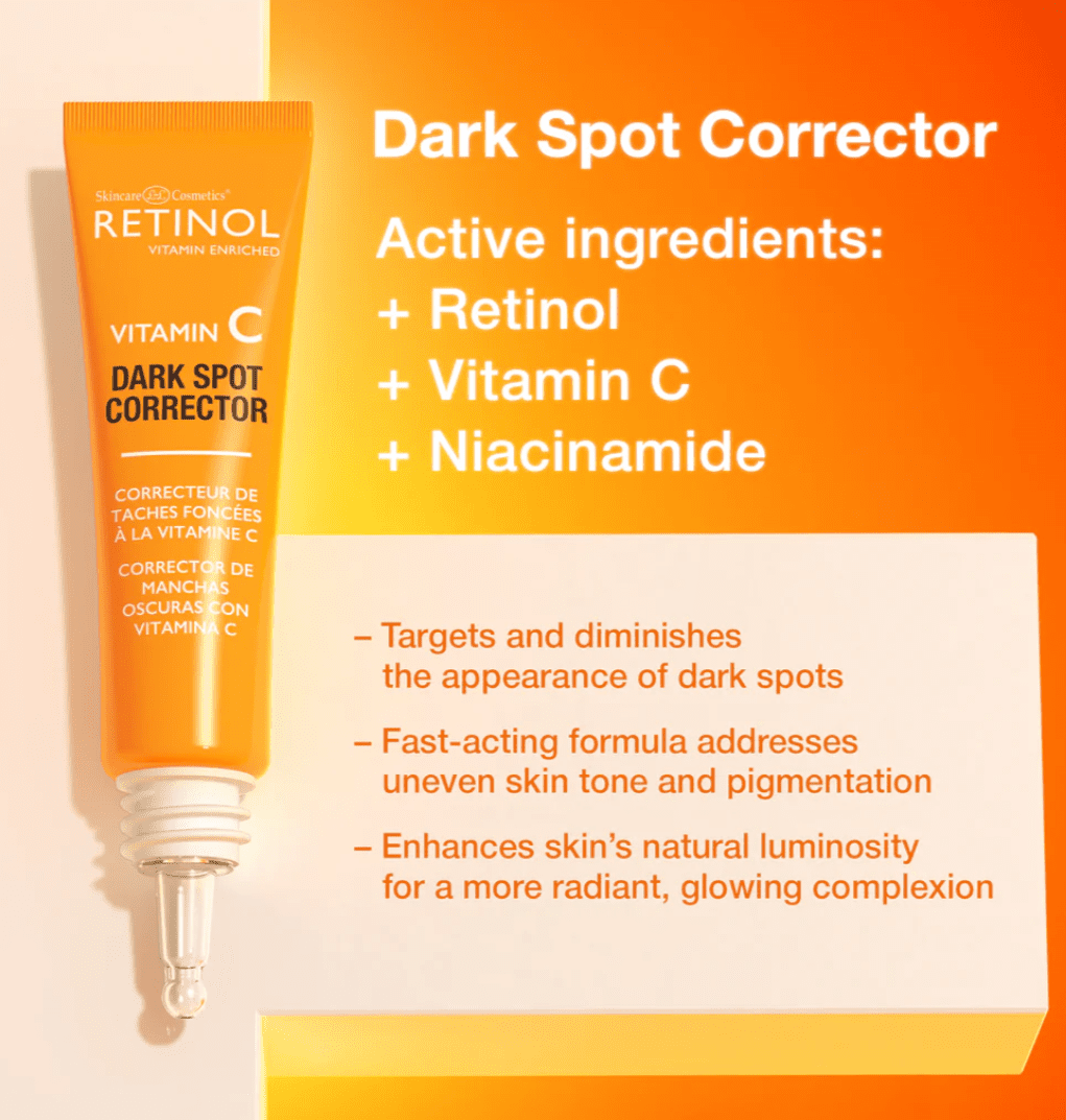 RETINOL Vitamin C Dark Spot Corrector with Vitamins A + C + B3 Niacinamide RETINOL Vitamin C Dark Spot Corrector with Vitamins A + C + B3 Niacinamide