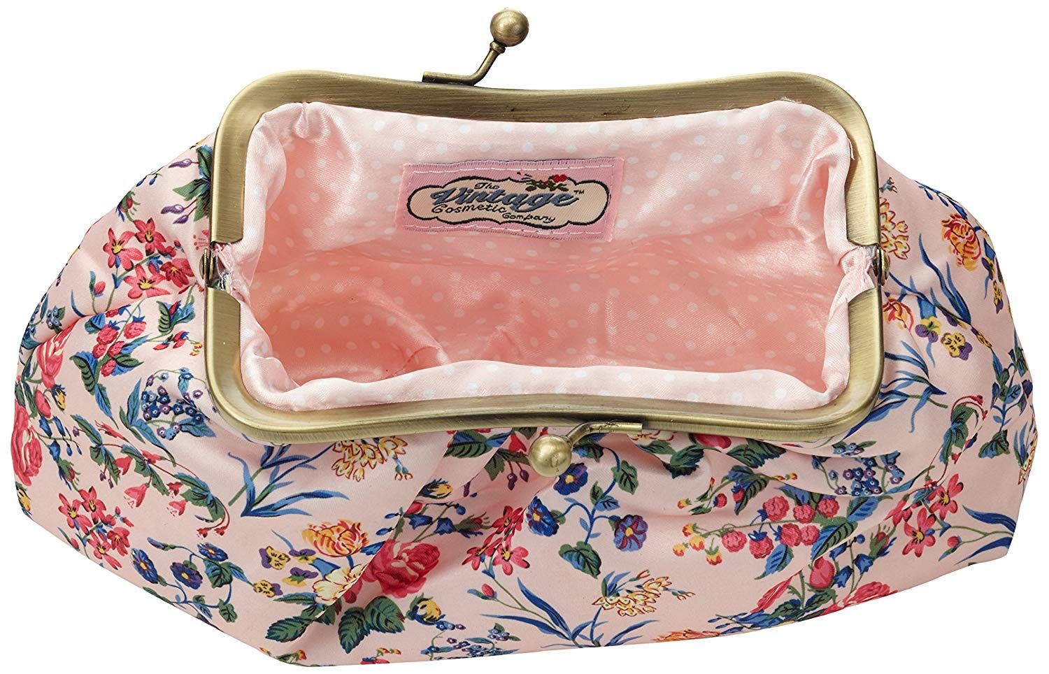 The Vintage Cosmetic Company Cosmetic Clutch Bag Pink Floral Satin