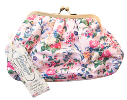 The Vintage Cosmetic Company Cosmetic Clutch Bag Pink Floral Satin