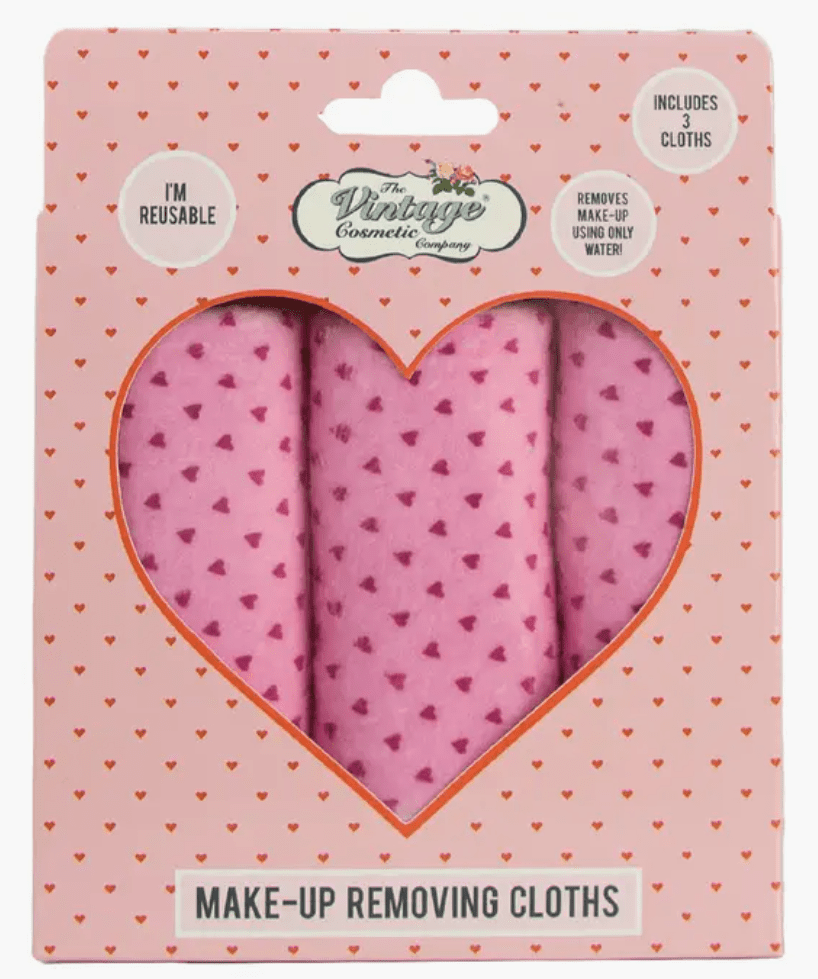 The Vintage Cosmetic Company - Heart Print Reusable Make-up Removing Cloths (3 Pack)