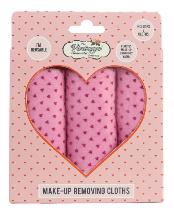The Vintage Cosmetic Company - Heart Print Reusable Make-up Removing Cloths (3 Pack)
