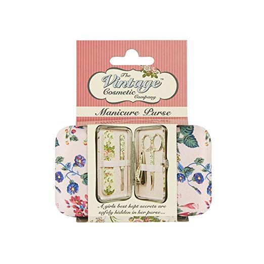 The Vintage Cosmetic Company Manicure Purse Pink Floral Satin