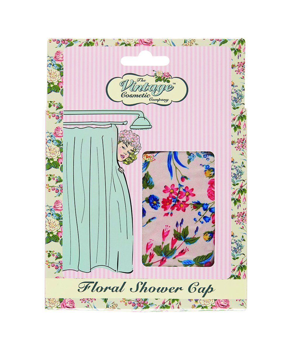 The Vintage Cosmetic Company Shower Cap Pink Floral Satin