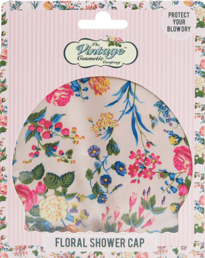 The Vintage Cosmetic Company Shower Cap Pink Floral Satin