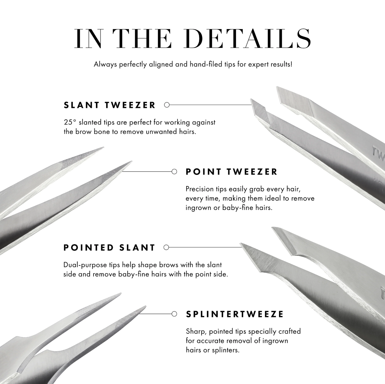 Tweezerman Stainless Steel Slant Tweezer for Eyebrows Silver (1231-R)