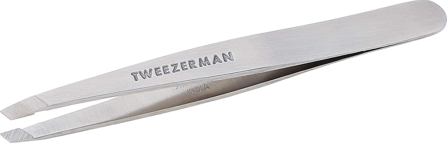 Tweezerman Stainless Steel Slant Tweezer for Eyebrows Silver (1231-R)
