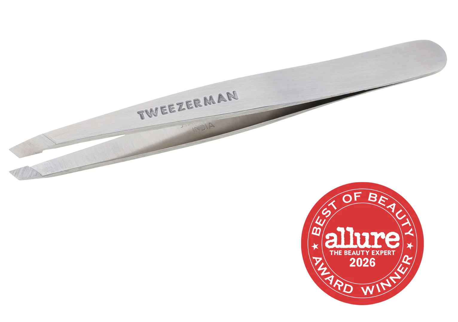 Tweezerman Stainless Steel Slant Tweezer for Eyebrows Silver (1231-R)
