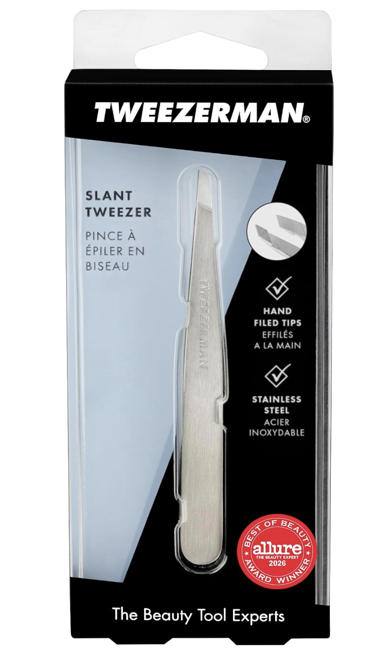 Tweezerman Stainless Steel Slant Tweezer for Eyebrows Silver (1231-R)