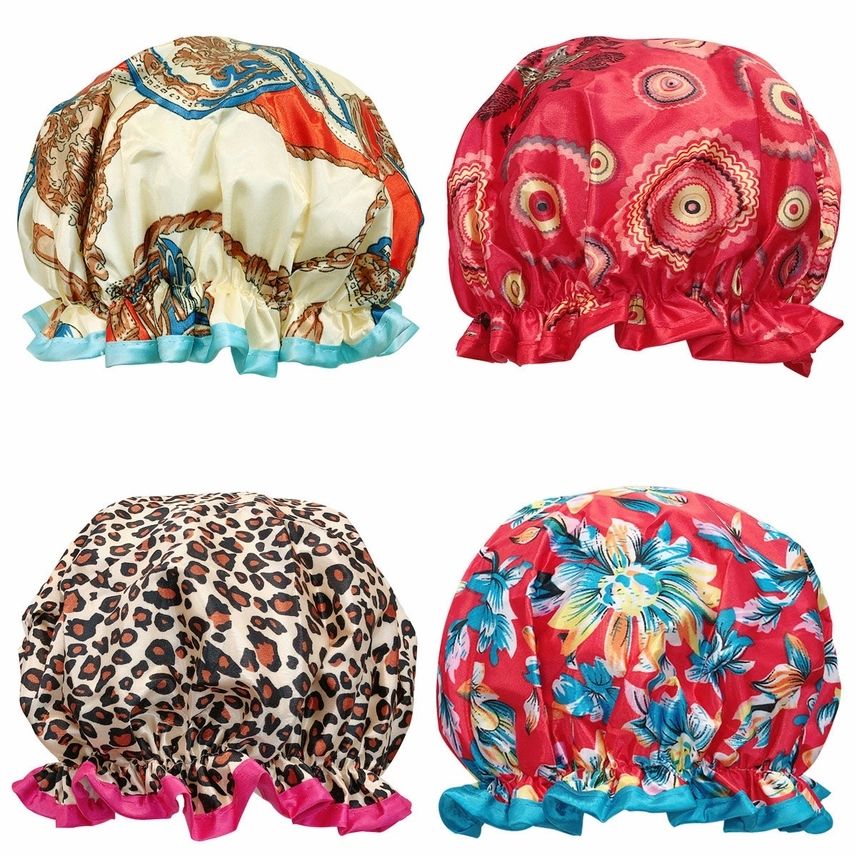 Wrapables Stylish Double Layer Waterproof Shower Caps (Set of 4) Retro Floral