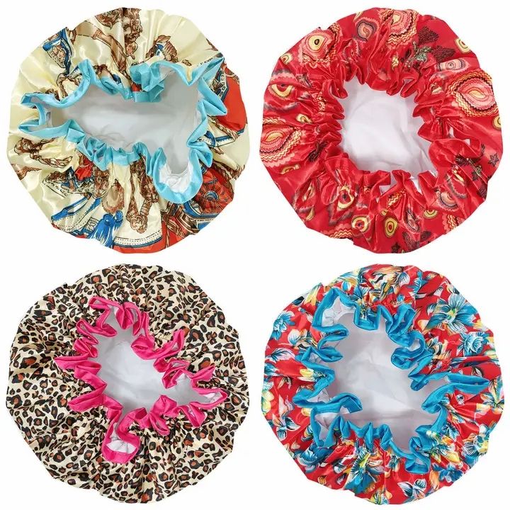 Wrapables Stylish Double Layer Waterproof Shower Caps (Set of 4) Retro Floral