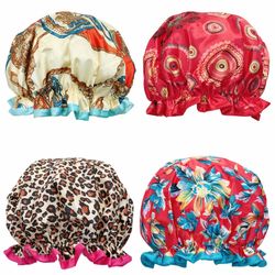 Wrapables Stylish Double Layer Waterproof Shower Caps (Set of 4) Retro Floral