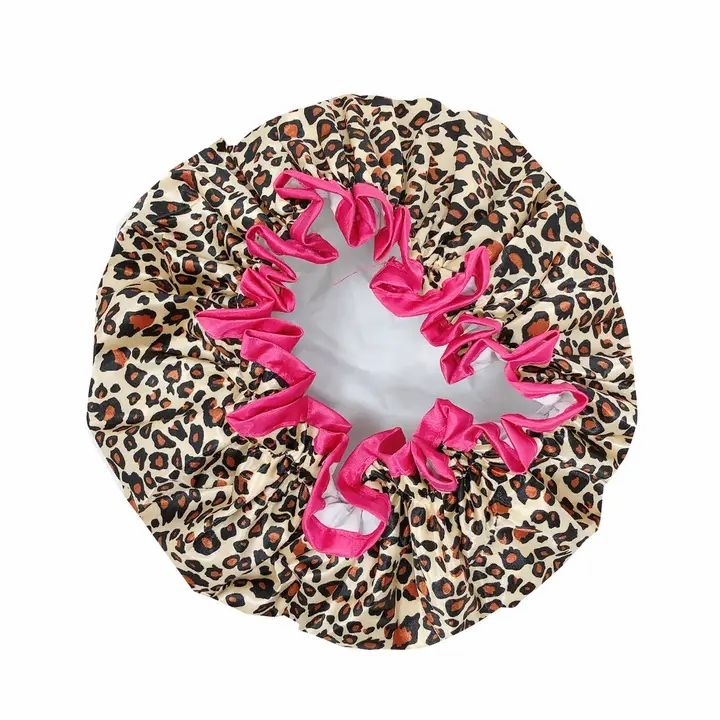 Wrapables Reusable Women's Waterproof Shower Caps, Leopard