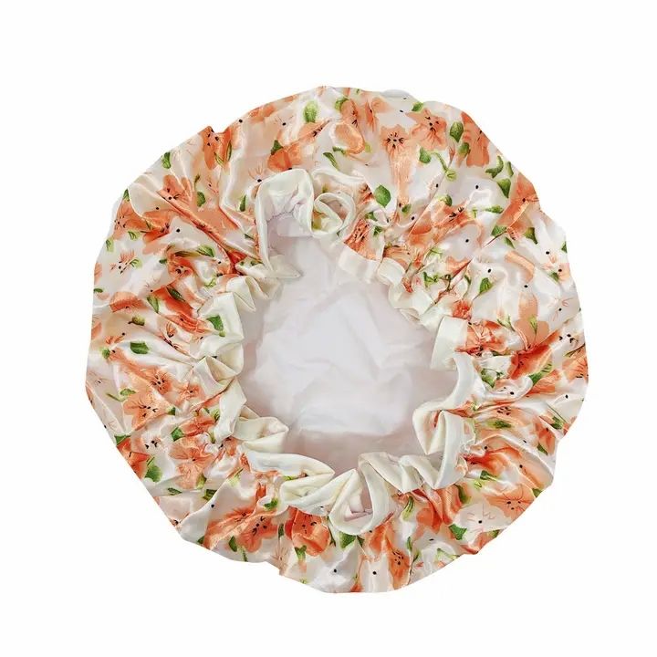 Wrapables Reusable Women's Waterproof Shower Caps, Peach Floral