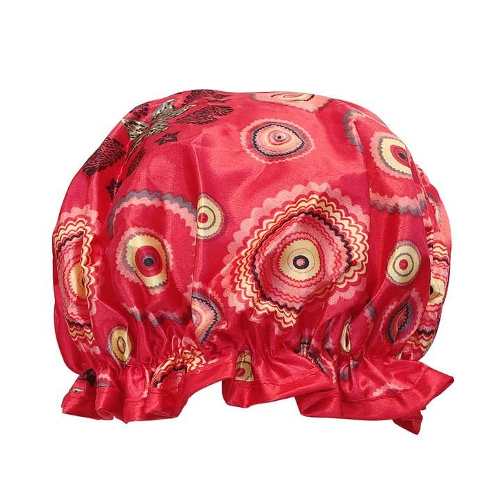 Wrapables Reusable Women's Waterproof Shower Caps, Red Circle