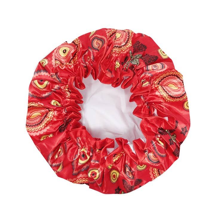 Wrapables Reusable Women's Waterproof Shower Caps, Red Circle