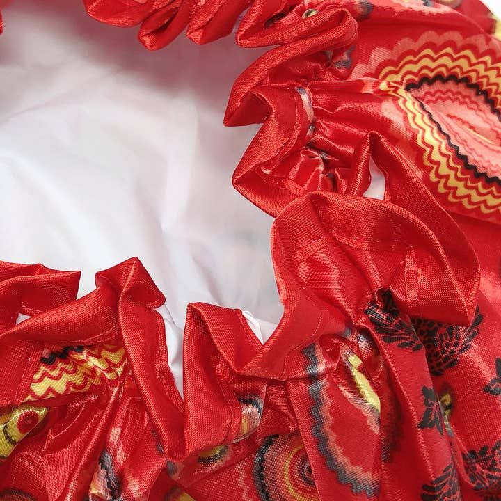 Wrapables Reusable Women's Waterproof Shower Caps, Red Circle