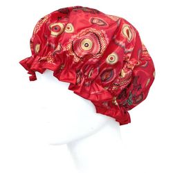 Wrapables Reusable Women's Waterproof Shower Caps, Red Circle