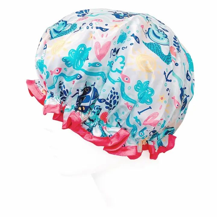 Wrapables Reusable Women's Waterproof Shower Caps, Under the Sea