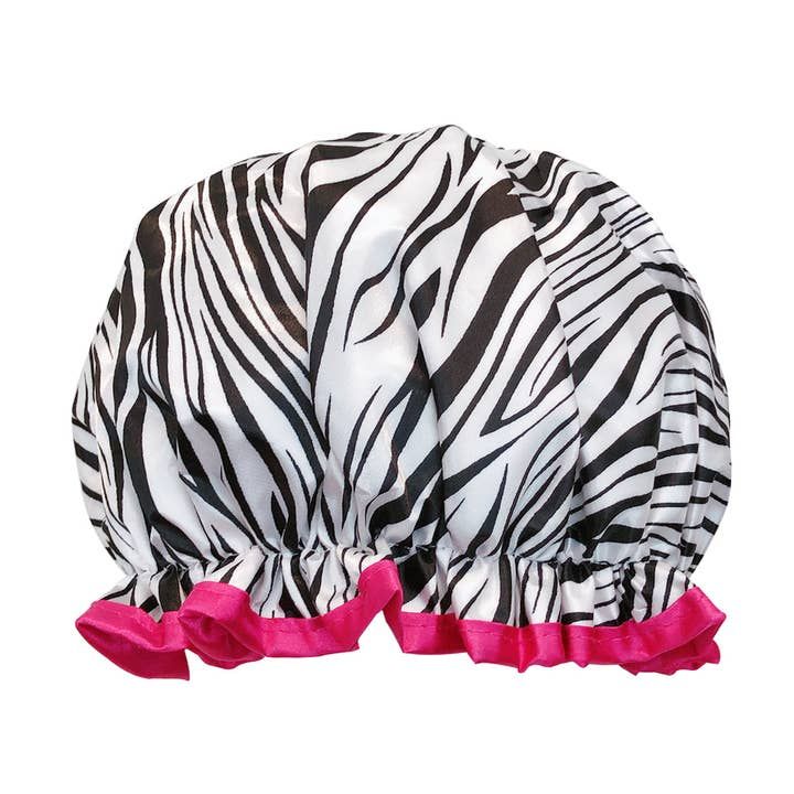 Wrapables Reusable Women's Waterproof Shower Caps, Zebra