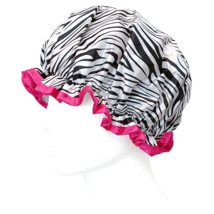 Wrapables Reusable Women's Waterproof Shower Caps, Zebra