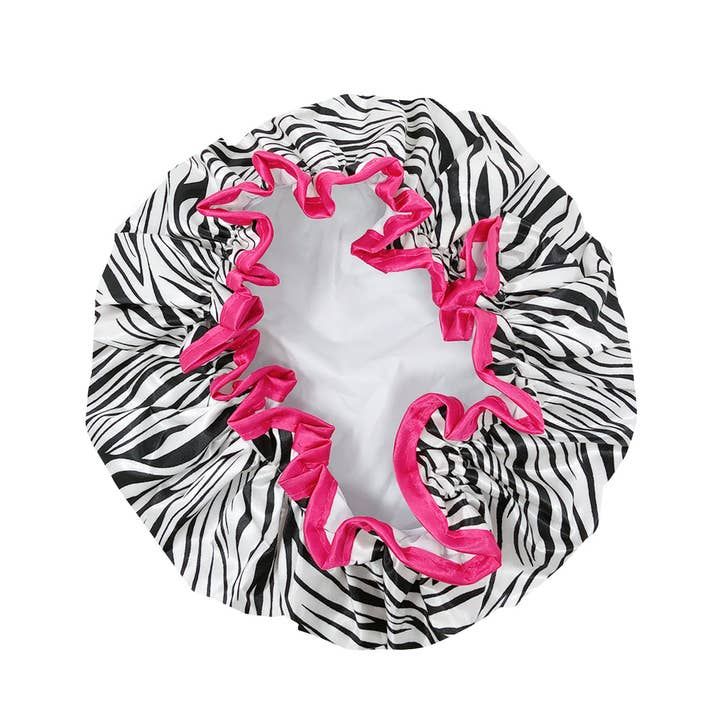 Wrapables Reusable Women's Waterproof Shower Caps, Zebra