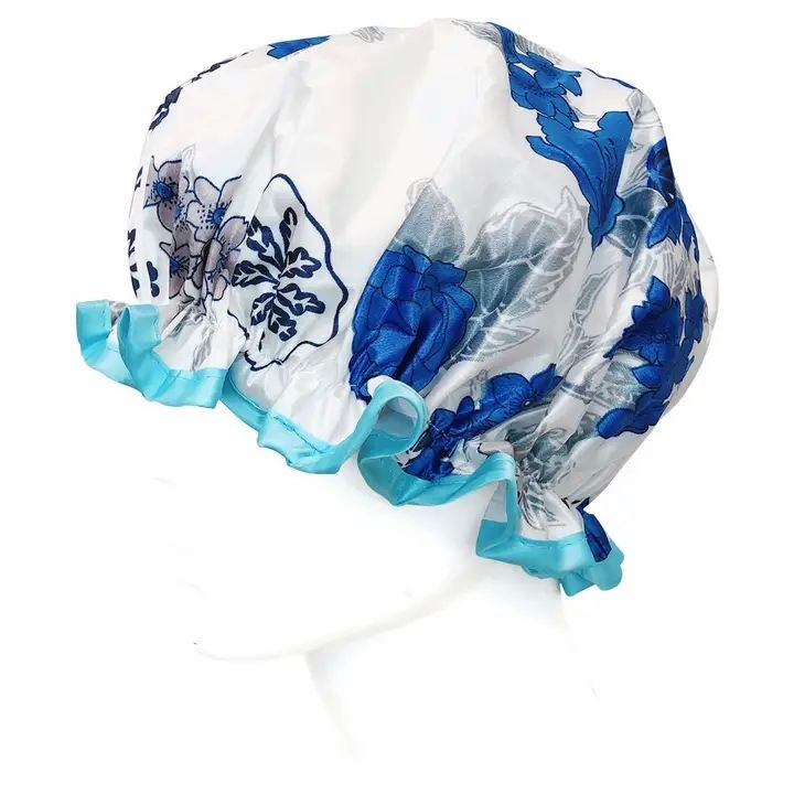 Wrapables Reusable Women's Waterproof Shower Caps, Blue Floral Wrapables Reusable Women's Waterproof Shower Caps, Blue Floral