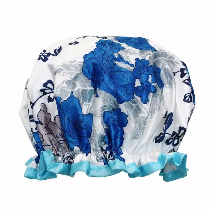 Wrapables Reusable Women's Waterproof Shower Caps, Blue Floral Wrapables Reusable Women's Waterproof Shower Caps, Blue Floral