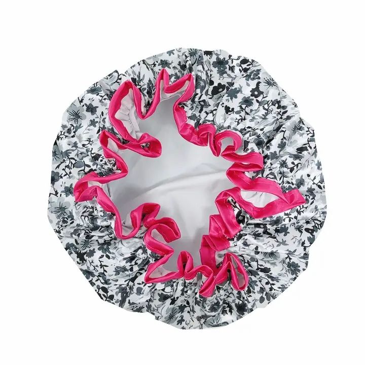 Wrapables Reusable Womens Waterproof Shower Caps, Gray Pansies