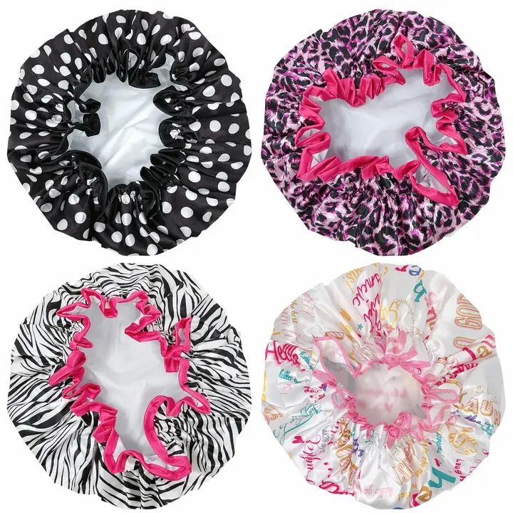Wrapables Stylish Double Layer Waterproof Shower Caps (Set of 4) Animal Print & Dots Wrapables Stylish Double Layer Waterproof Shower Caps (Set of 4) Animal Print & Dots