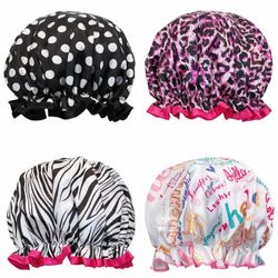 Wrapables Stylish Double Layer Waterproof Shower Caps (Set of 4) Animal Print & Dots