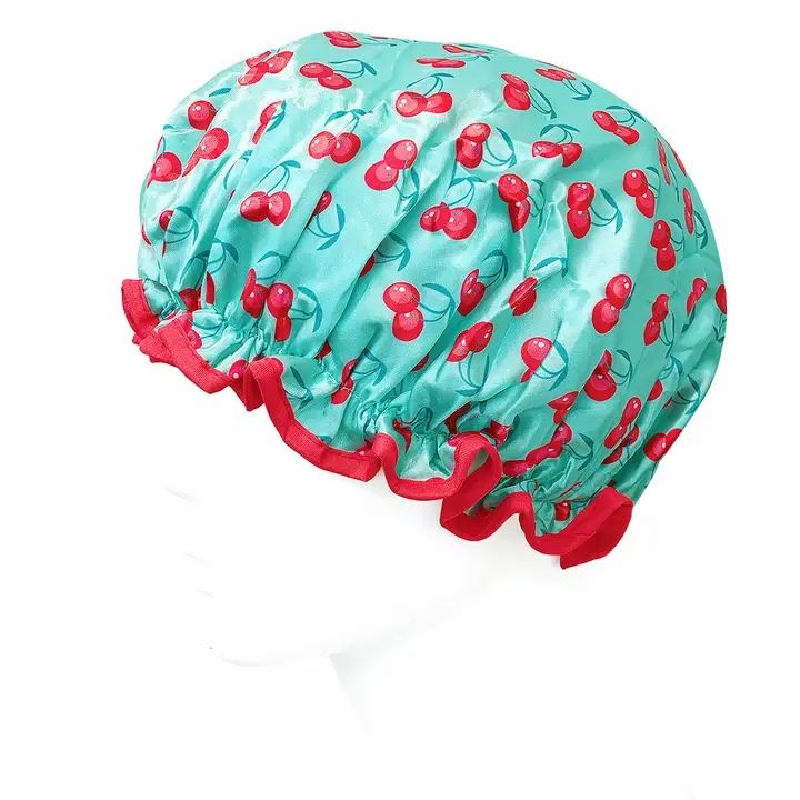 Wrapables Stylish Double Layer Waterproof Shower Caps (Set of 4) Dots, Cherries & Kitties