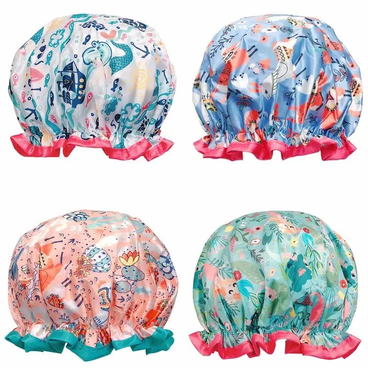 Wrapables Stylish Double Layer Waterproof Shower Caps (Set of 4) Llamas & Ocean Fun