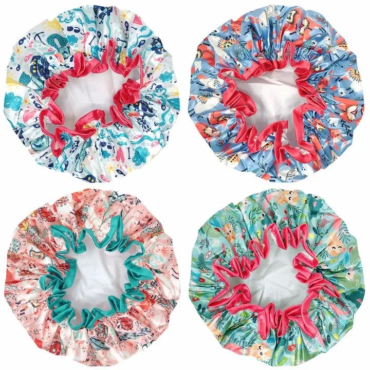 Wrapables Stylish Double Layer Waterproof Shower Caps (Set of 4) Llamas & Ocean Fun