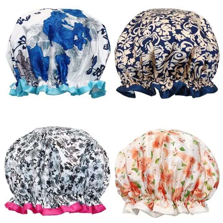 Wrapables Stylish Double Layer Waterproof Shower Caps (Set of 4) Majestic Floral