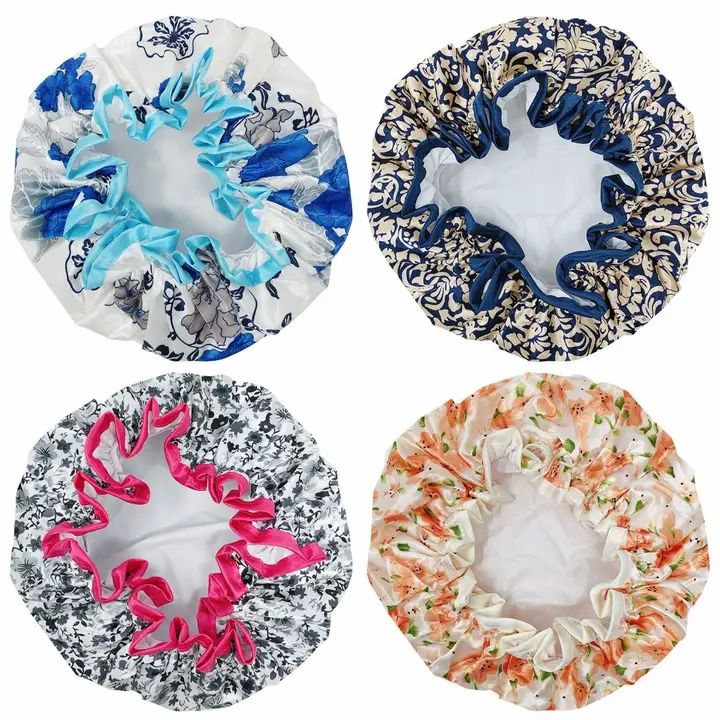 Wrapables Stylish Double Layer Waterproof Shower Caps (Set of 4) Majestic Floral
