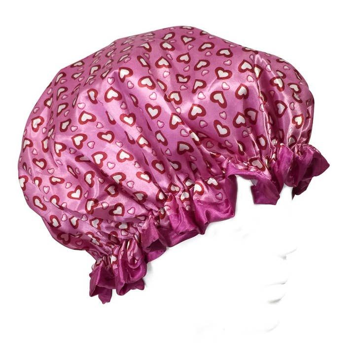 Wrapables Trendy Satin Shower Cap, Petite Hearts