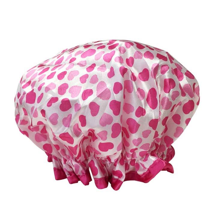 Wrapables Trendy Satin Shower Cap, Pink Sweet Hearts Wrapables Trendy Satin Shower Cap, Pink Sweet Hearts