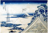 36 Views of Mt Fuji # 11 Temple at Asakusa by Hokusai Blue Outline
